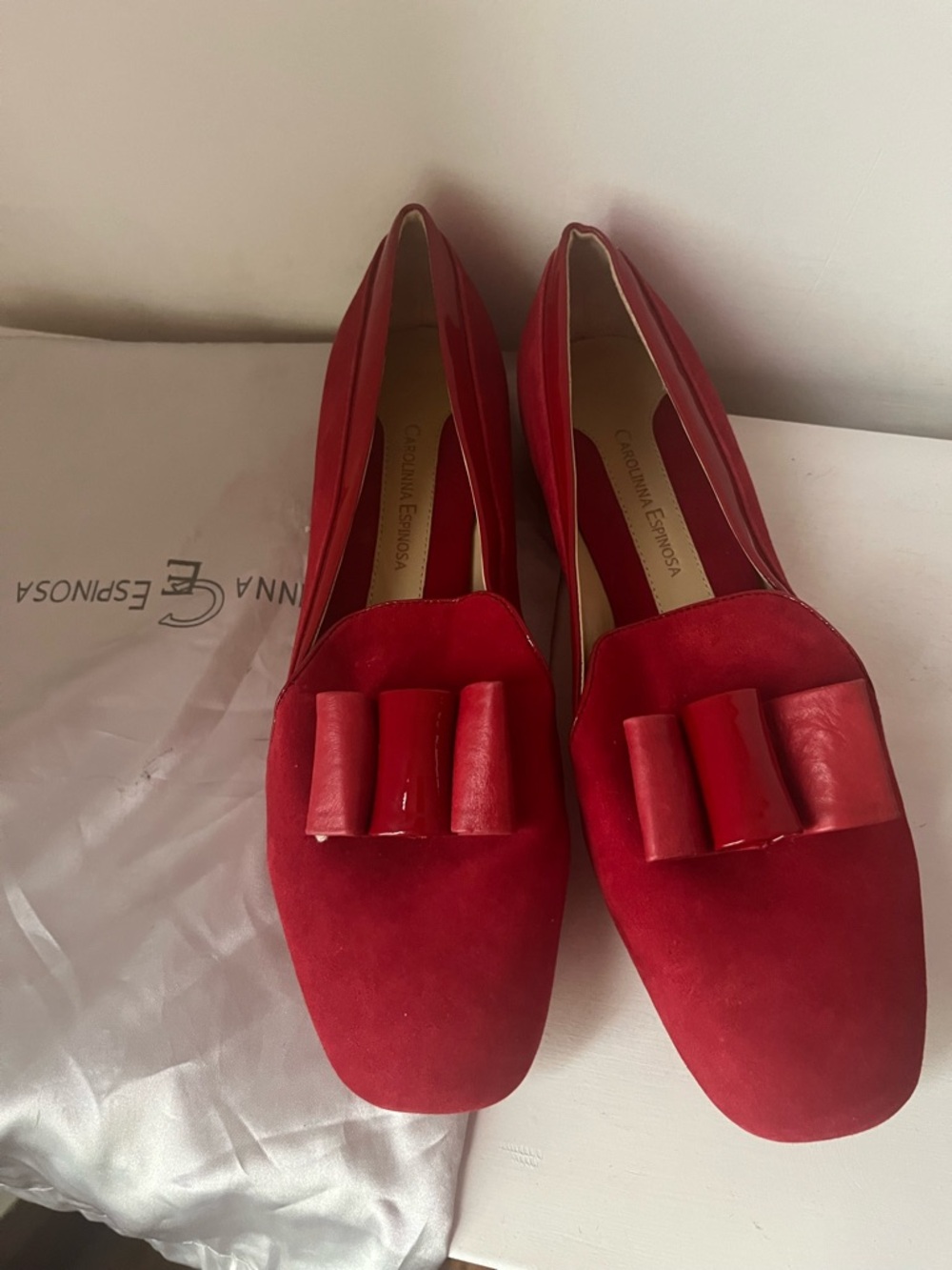 Red Suede Bow-Trim Loafers